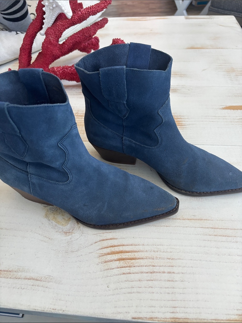 Chinese Laundry Navy Suede Western Ankle Boots